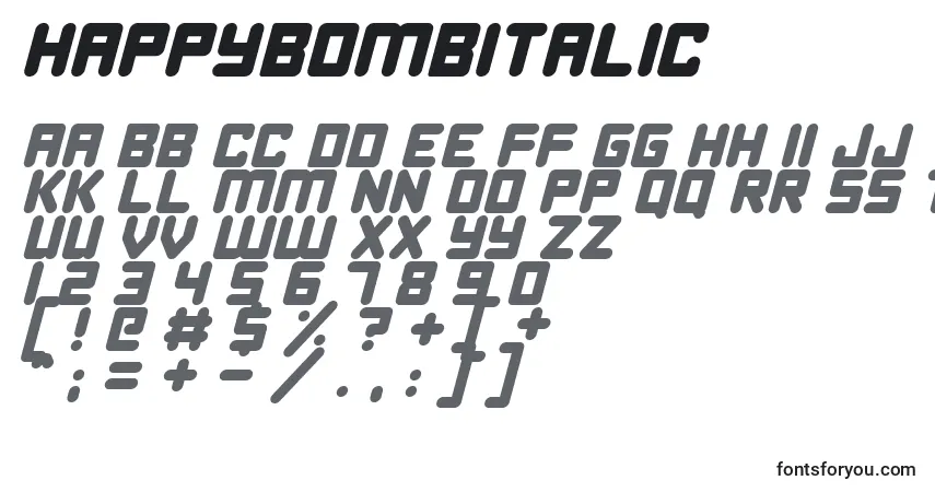 Fuente HappyBombItalic - alfabeto, números, caracteres especiales