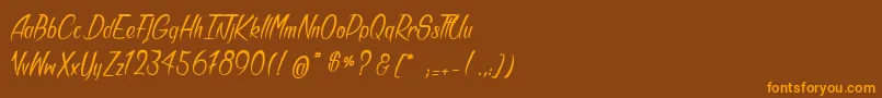 Weitere Informationen zur Bandits-Schriftart Bandits-Schriftart – Orangefarbene Schriften auf braunem Hintergrund