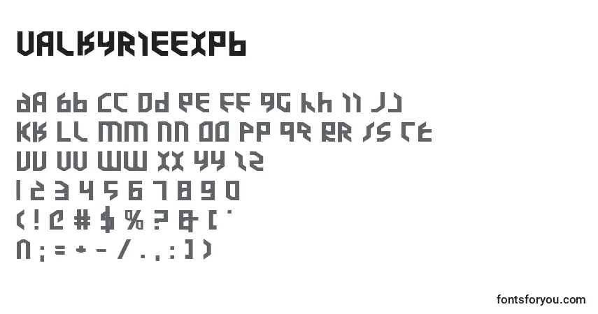 Czcionka Valkyrieexpb – alfabet, cyfry, specjalne znaki