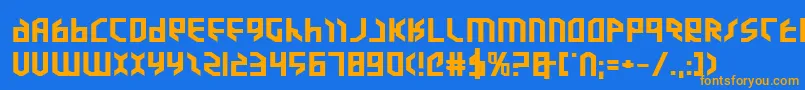 フォントValkyrieexpb – オレンジ色の文字が青い背景にあります。