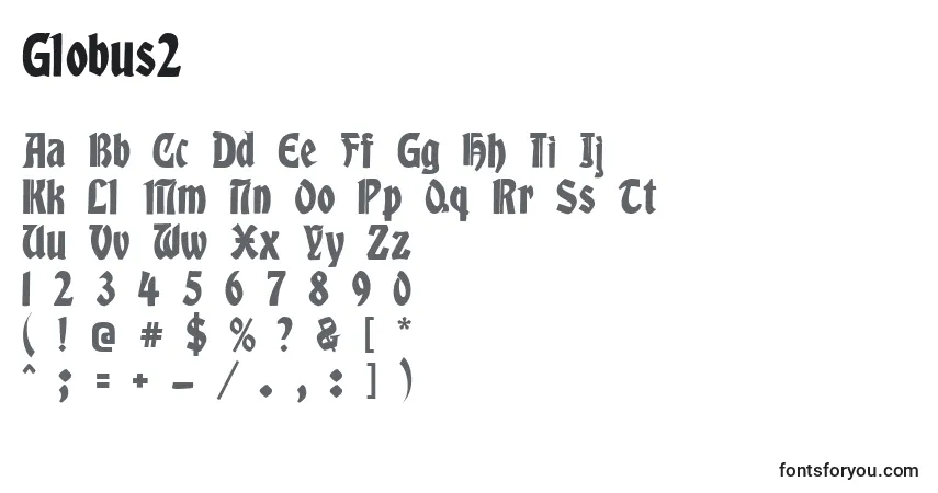 Czcionka Globus2 – alfabet, cyfry, specjalne znaki