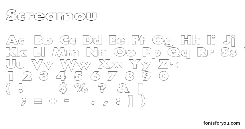 Schriftart Screamou – Alphabet, Zahlen, spezielle Symbole