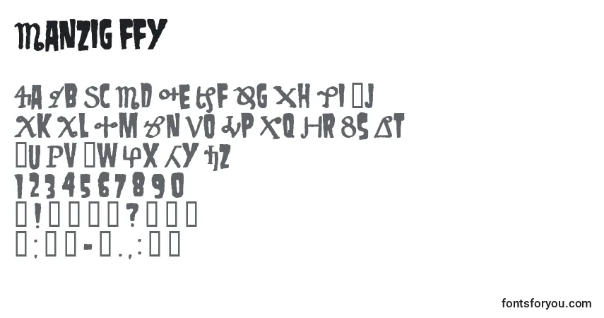 A fonte Danzig ffy – alfabeto, números, caracteres especiais