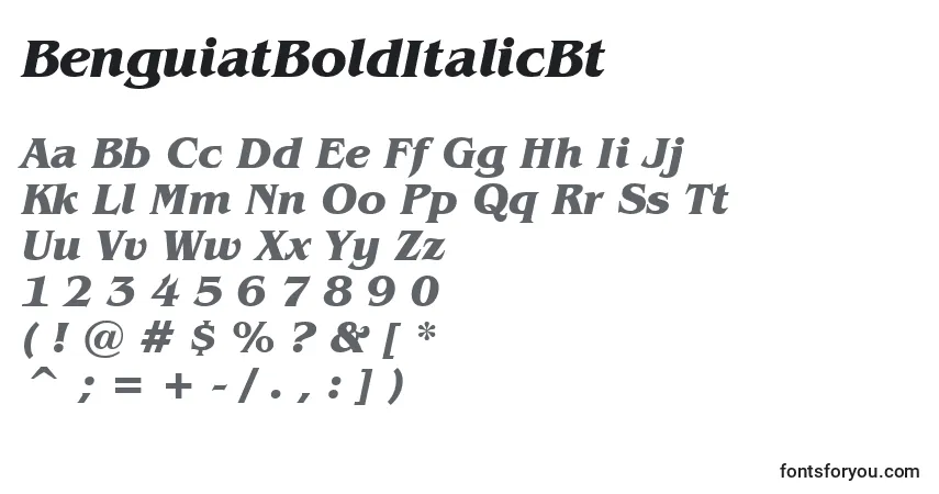 Czcionka BenguiatBoldItalicBt – alfabet, cyfry, specjalne znaki
