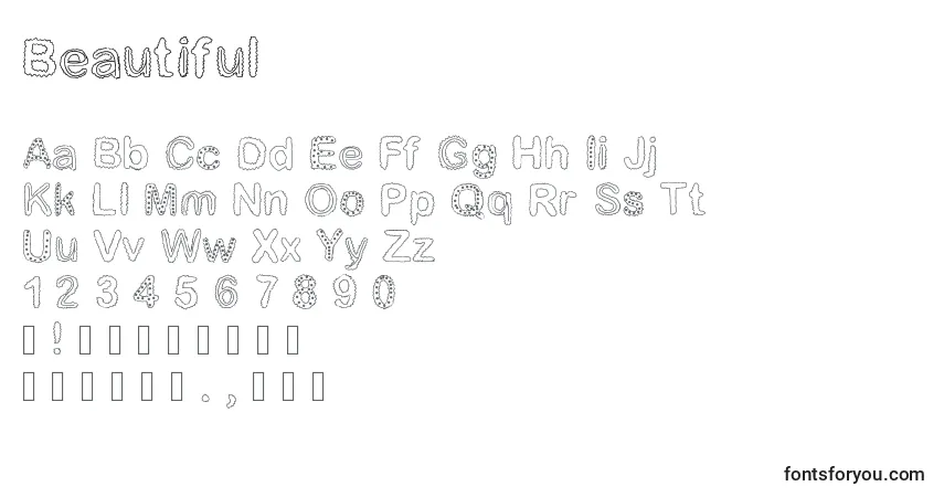Czcionka Beautiful – alfabet, cyfry, specjalne znaki