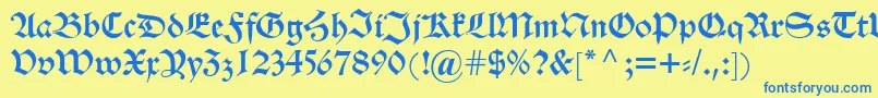 フォントAlteschwabacher – 青い文字が黄色の背景にあります。