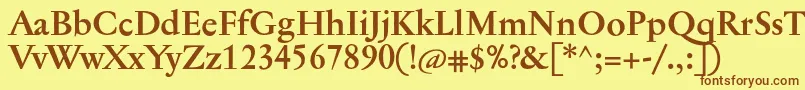 フォントJannontextmedBold – 茶色の文字が黄色の背景にあります。