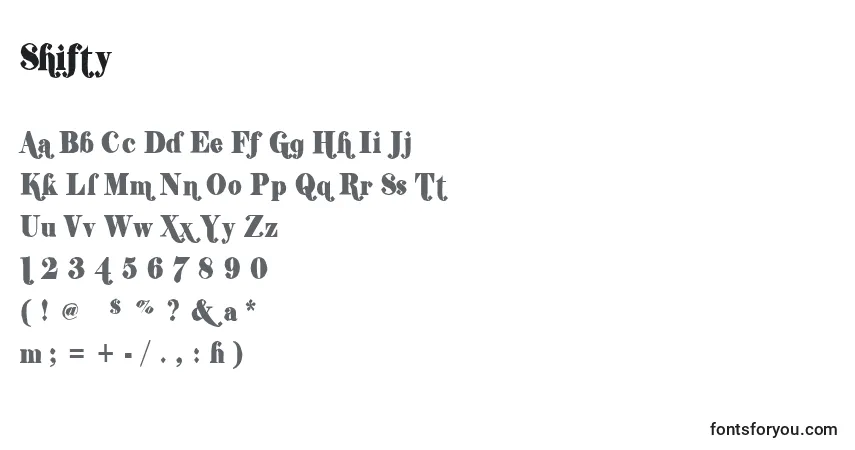 Schriftart Shifty – Alphabet, Zahlen, spezielle Symbole