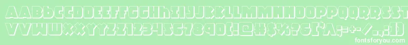 Racketsquad3D-Schriftart – Weiße Schriften auf grünem Hintergrund