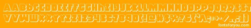 Racketsquad3D-Schriftart – Weiße Schriften auf orangefarbenem Hintergrund