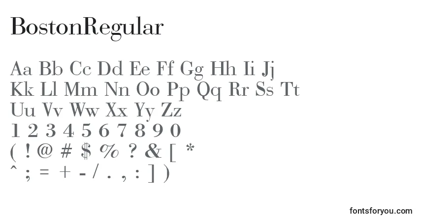 Schriftart BostonRegular – Alphabet, Zahlen, spezielle Symbole