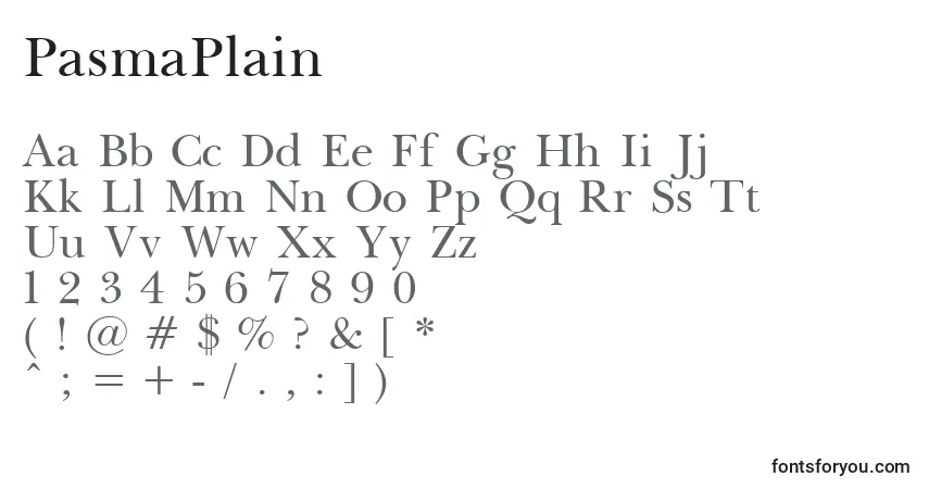 Schriftart PasmaPlain – Alphabet, Zahlen, spezielle Symbole