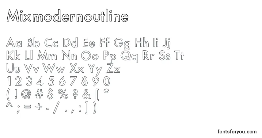 Czcionka Mixmodernoutline – alfabet, cyfry, specjalne znaki