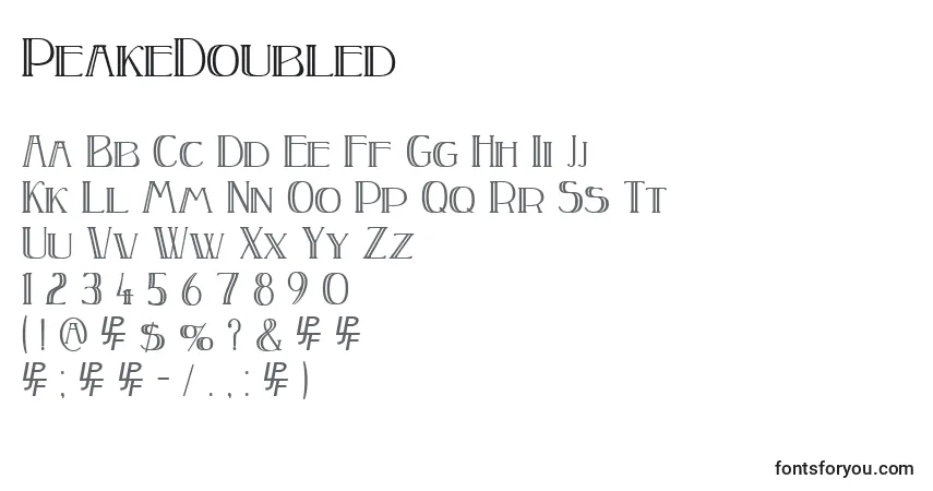 A fonte PeakeDoubled – alfabeto, números, caracteres especiais