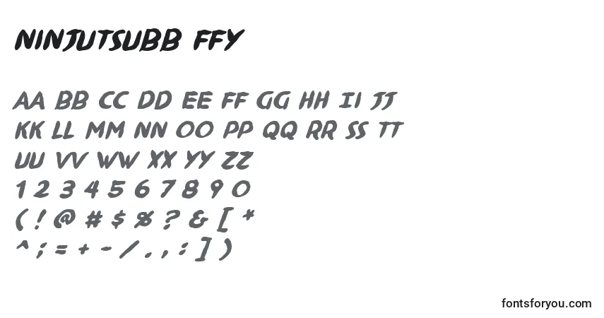 Schriftart Ninjutsubb ffy – Alphabet, Zahlen, spezielle Symbole