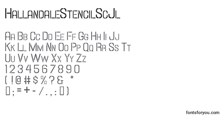 Шрифт HallandaleStencilScJl – алфавит, цифры, специальные символы