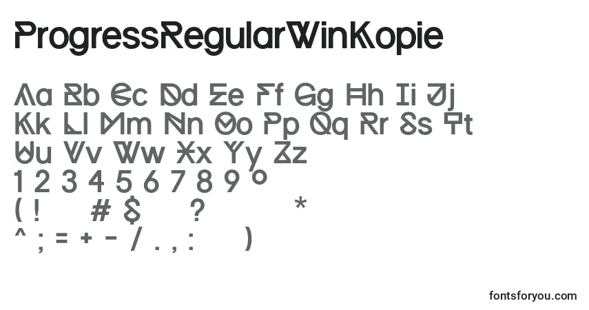Czcionka ProgressRegularWinKopie – alfabet, cyfry, specjalne znaki