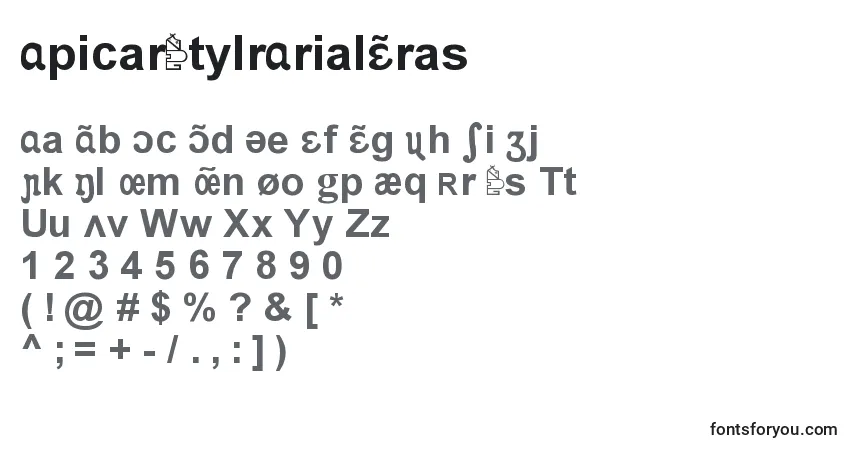 Schriftart ApicarStylrArialGras – Alphabet, Zahlen, spezielle Symbole