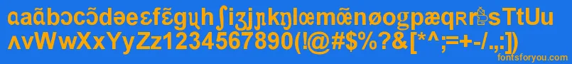 ApicarStylrArialGras-Schriftart – Orangefarbene Schriften auf blauem Hintergrund