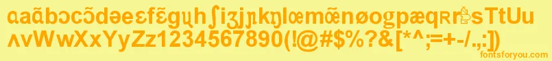フォントApicarStylrArialGras – オレンジの文字が黄色の背景にあります。