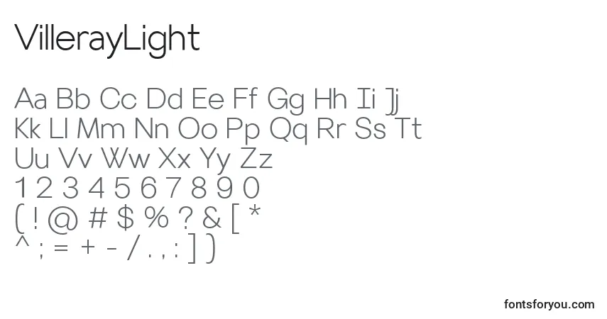 Czcionka VillerayLight – alfabet, cyfry, specjalne znaki