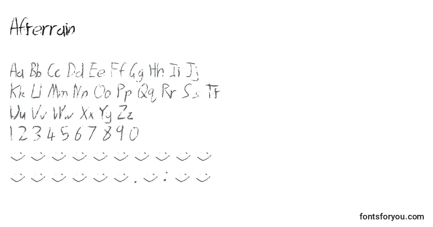 Czcionka Afterrain – alfabet, cyfry, specjalne znaki