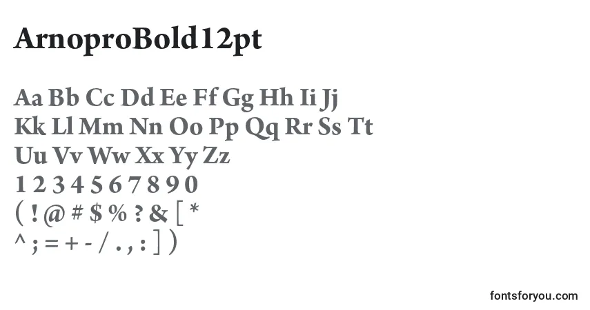 A fonte ArnoproBold12pt – alfabeto, números, caracteres especiais
