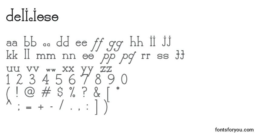Шрифт Delicioso – алфавит, цифры, специальные символы