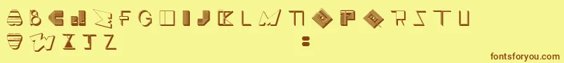 フォントBossMTwo – 茶色の文字が黄色の背景にあります。