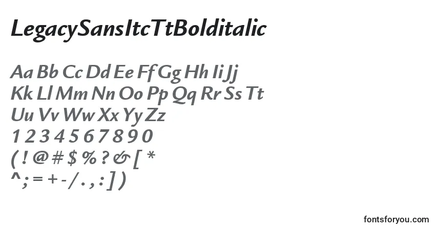 Czcionka LegacySansItcTtBolditalic – alfabet, cyfry, specjalne znaki