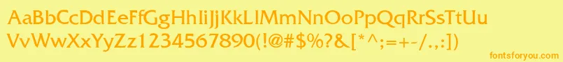 FrizquadrataThin-Schriftart – Orangefarbene Schriften auf gelbem Hintergrund