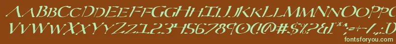 フォントSeverv2i – 緑色の文字が茶色の背景にあります。