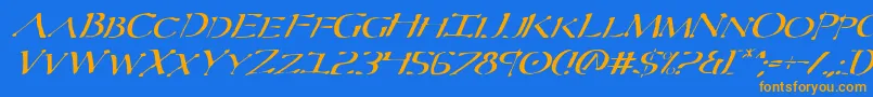 フォントSeverv2i – オレンジ色の文字が青い背景にあります。