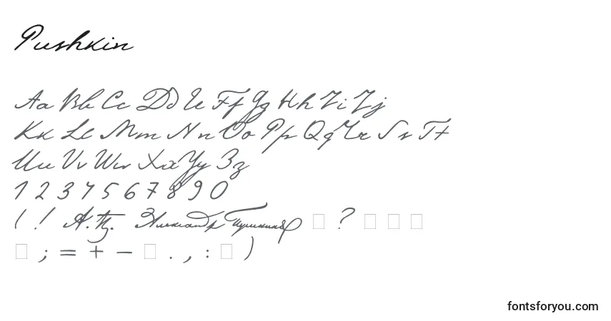 Schriftart Pushkin – Alphabet, Zahlen, spezielle Symbole