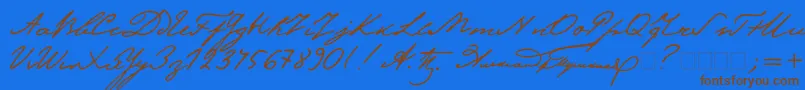 Pushkin-Schriftart – Braune Schriften auf blauem Hintergrund