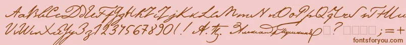 Pushkin-Schriftart – Braune Schriften auf rosa Hintergrund