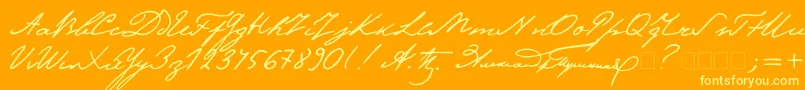 Pushkin-Schriftart – Gelbe Schriften auf orangefarbenem Hintergrund