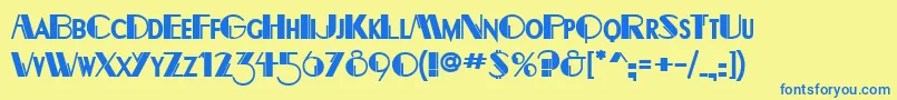 フォントBancoBold – 青い文字が黄色の背景にあります。
