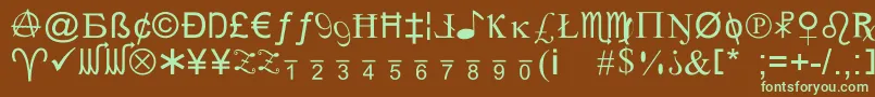 フォントXcrypt – 緑色の文字が茶色の背景にあります。