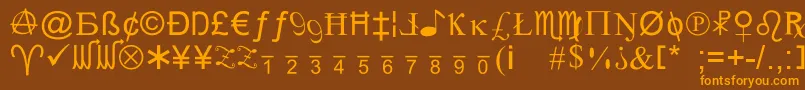 フォントXcrypt – オレンジ色の文字が茶色の背景にあります。