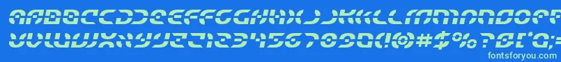 フォントStarfightersemital – 青い背景に緑のフォント