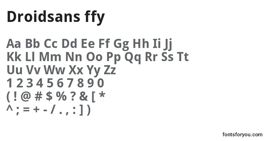 A fonte Droidsans ffy – alfabeto, números, caracteres especiais