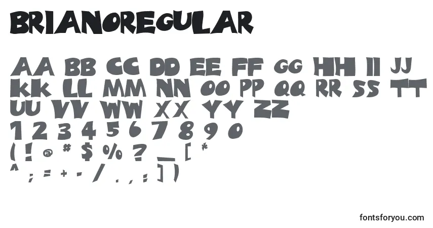 A fonte BrianoRegular – alfabeto, números, caracteres especiais