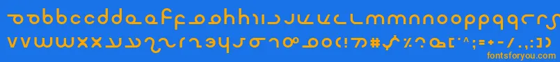 フォントMasterdom – オレンジ色の文字が青い背景にあります。