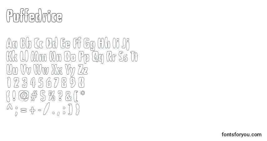Шрифт Puffedrice – алфавит, цифры, специальные символы