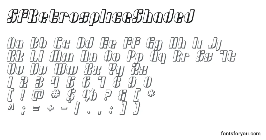 Schriftart SfRetrospliceShaded – Alphabet, Zahlen, spezielle Symbole