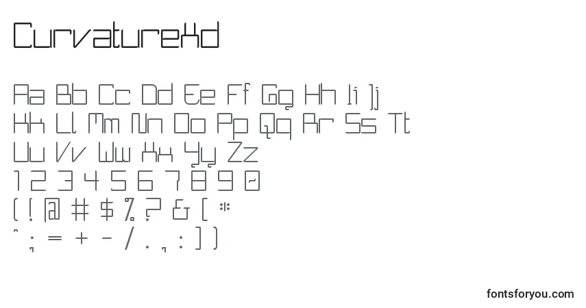 A fonte CurvatureXd – alfabeto, números, caracteres especiais