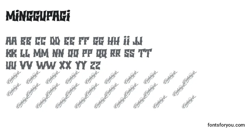 Schriftart Minggupagi – Alphabet, Zahlen, spezielle Symbole