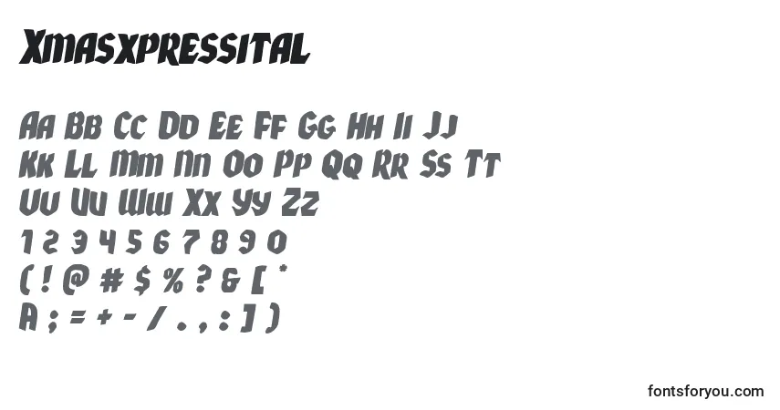 Fuente Xmasxpressital - alfabeto, números, caracteres especiales
