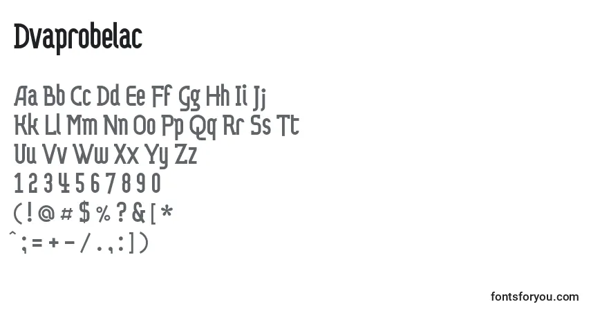 Schriftart Dvaprobelac – Alphabet, Zahlen, spezielle Symbole
